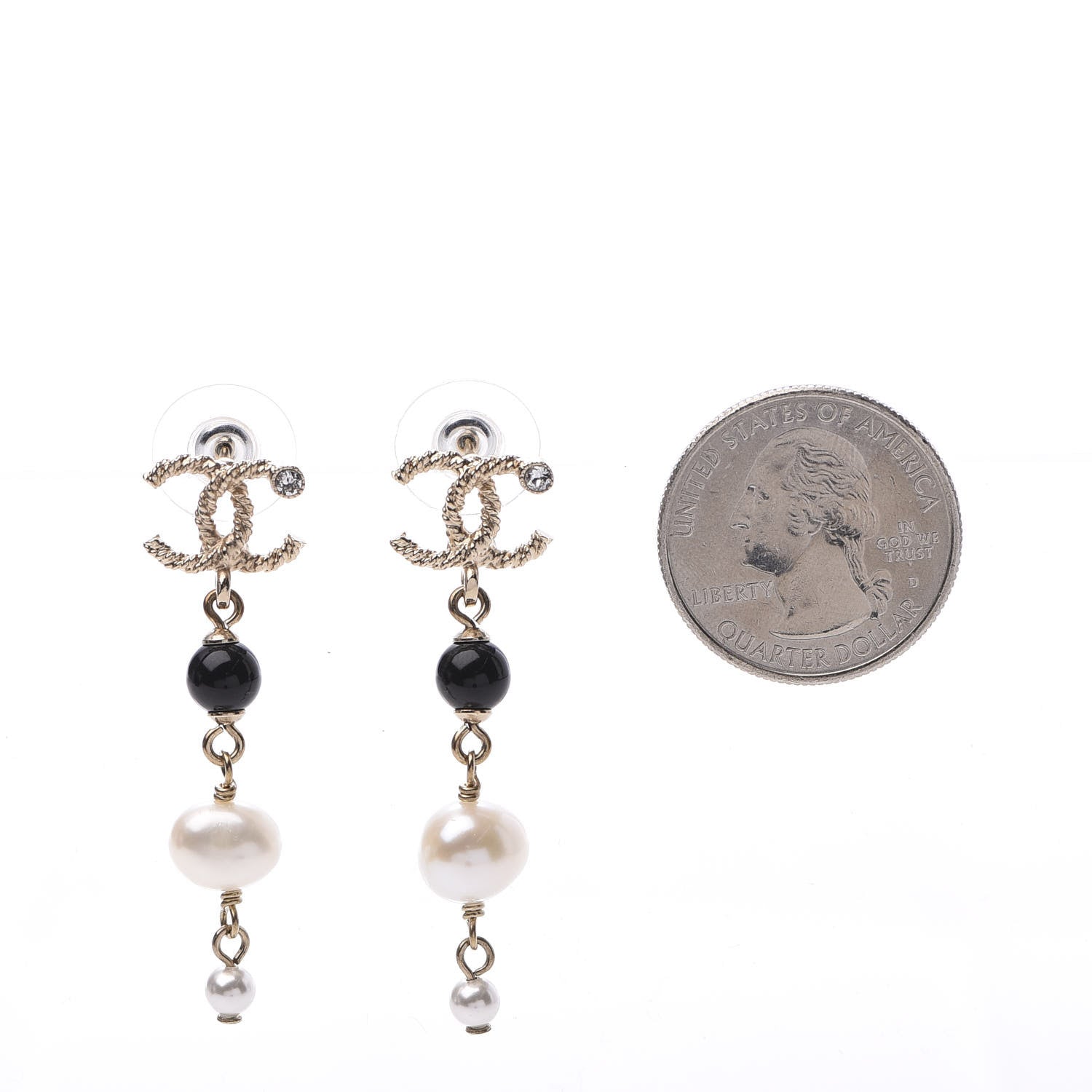 Chanel Pearl Bead Crystal CC Byzantine Drop Earrings Black Gold 2 of 5