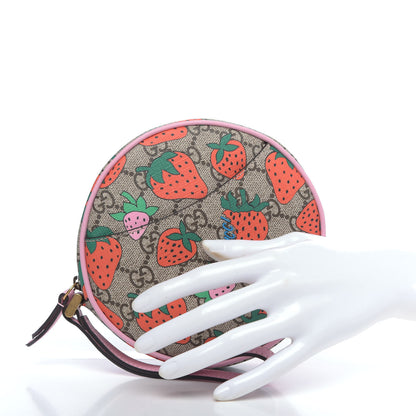 Gucci GG Supreme Monogram Strawberry Round Wrist Wallet 2 of 9