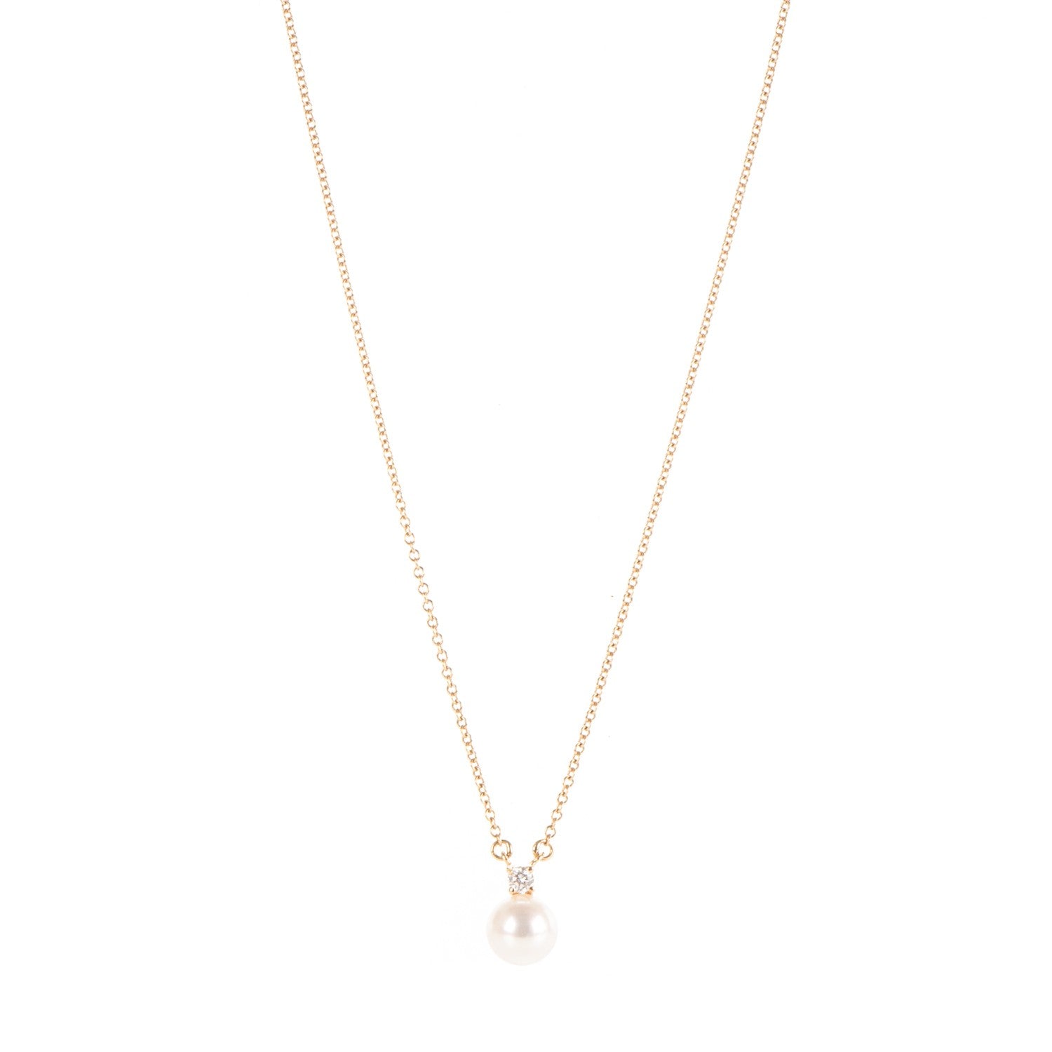 Tiffany 18K Yellow Gold Pearl Diamond Pendant Necklace 1 of 6