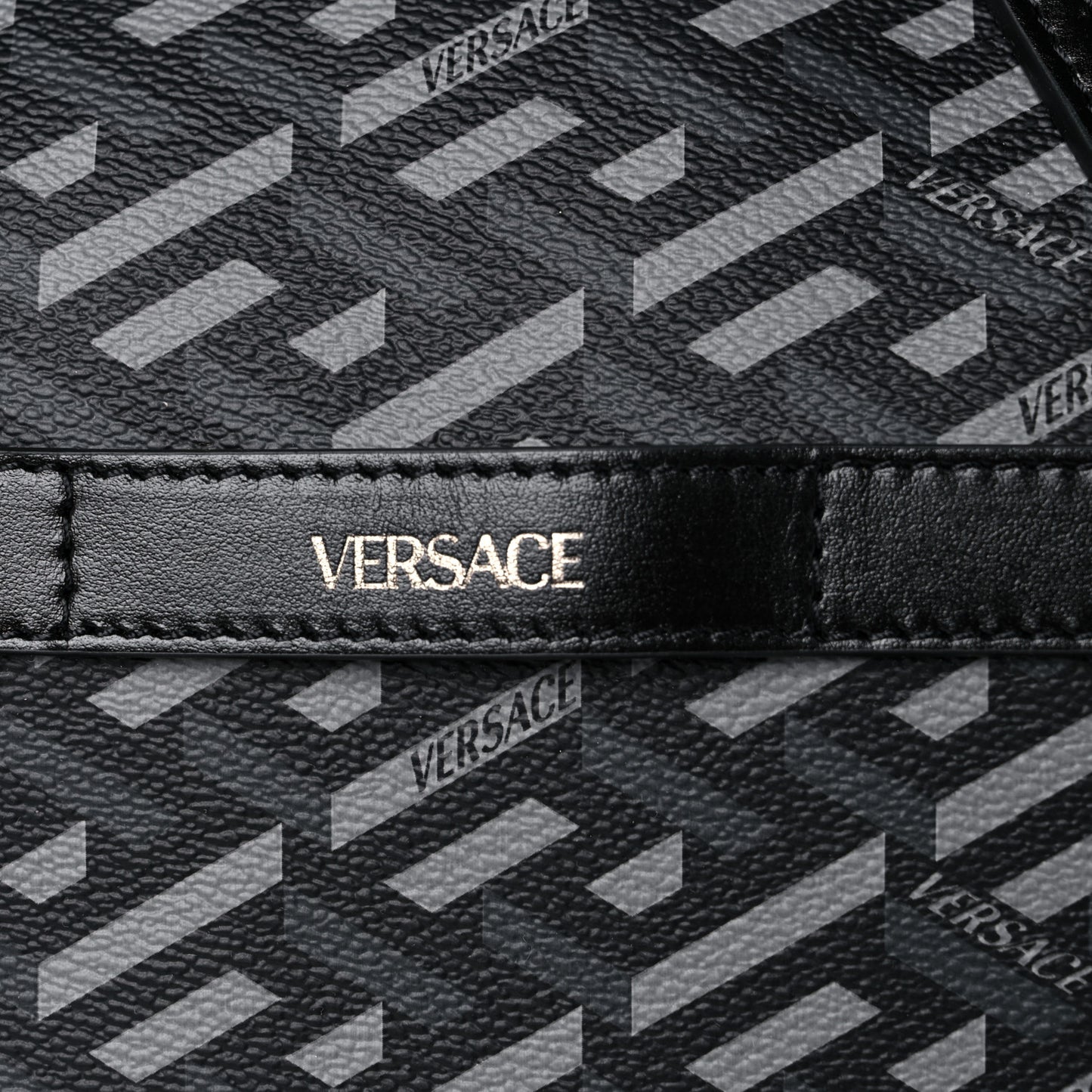 Coated Canvas Calfskin La Greca Signature Travel Bag Black Grey