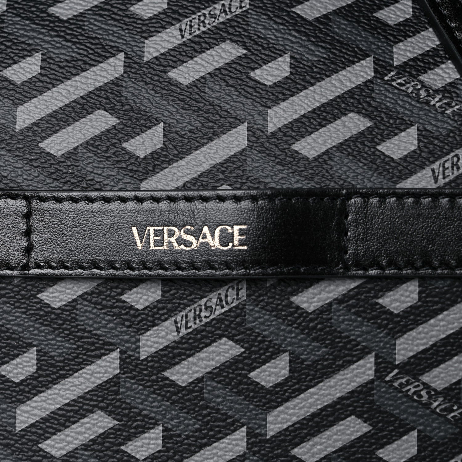 Versace Coated Canvas Calfskin La Greca Signature Travel Bag Black Grey 9 of 14