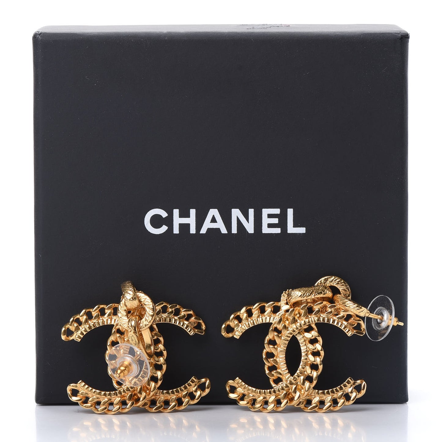 Metal CC Chain Drop Earrings Gold