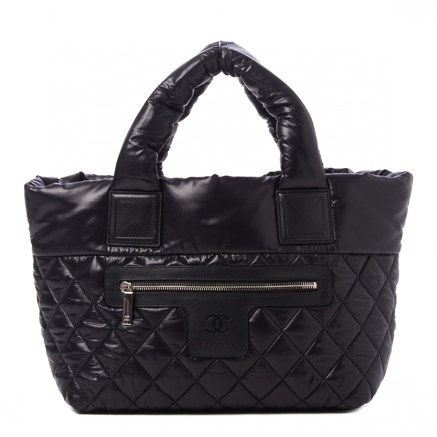 Nylon Quilted Coco Cocoon Medium Reversible Tote Black Red