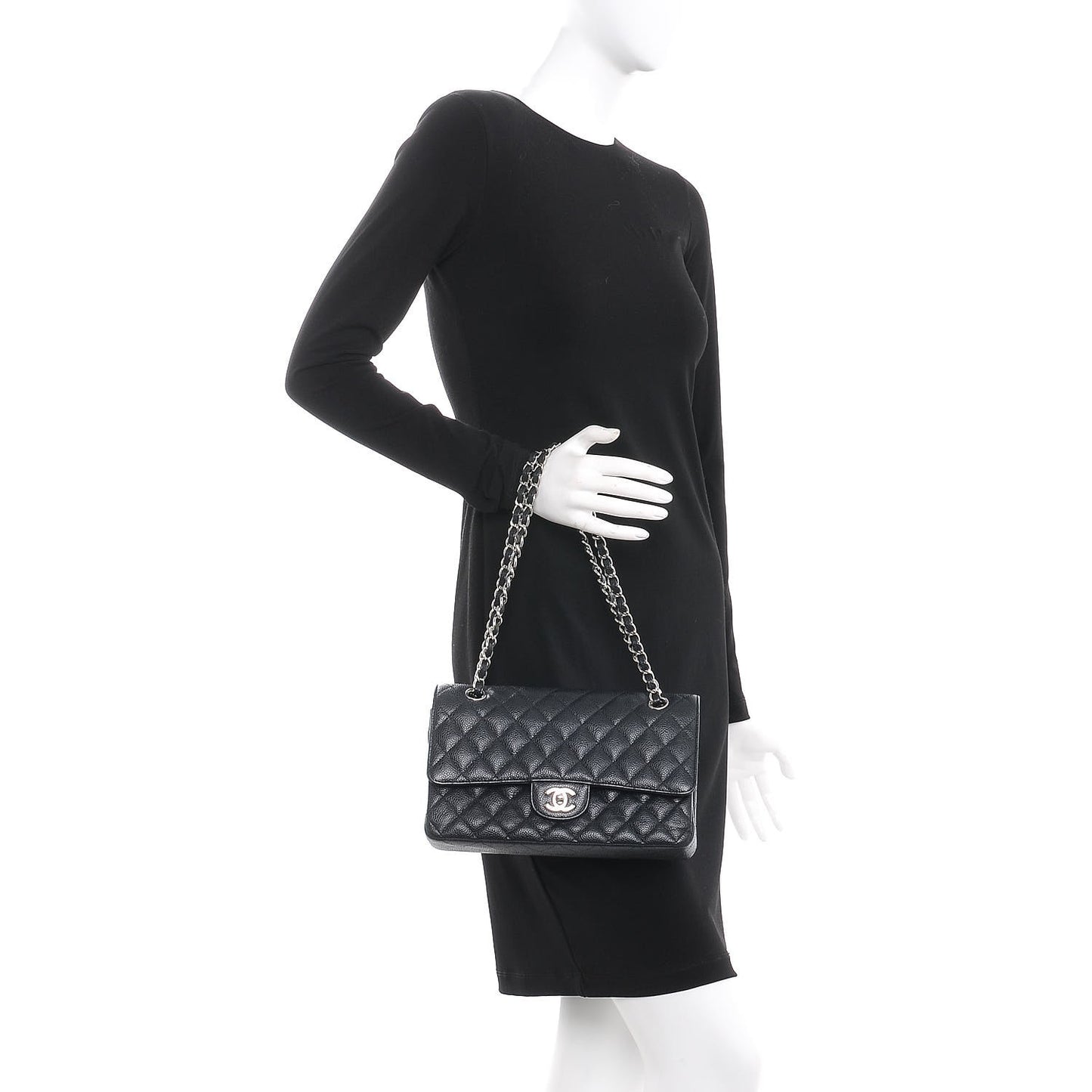Caviar Quilted Medium Double Flap Black