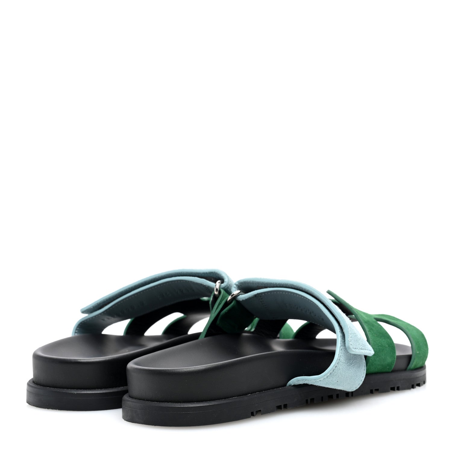 Hermes Suede Goatskin Womens Chypre Sandals 37.5 Vert Cactus Vert d'Eau 4 of 8