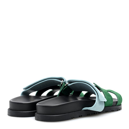 Hermes Suede Goatskin Womens Chypre Sandals 37.5 Vert Cactus Vert d'Eau 4 of 8