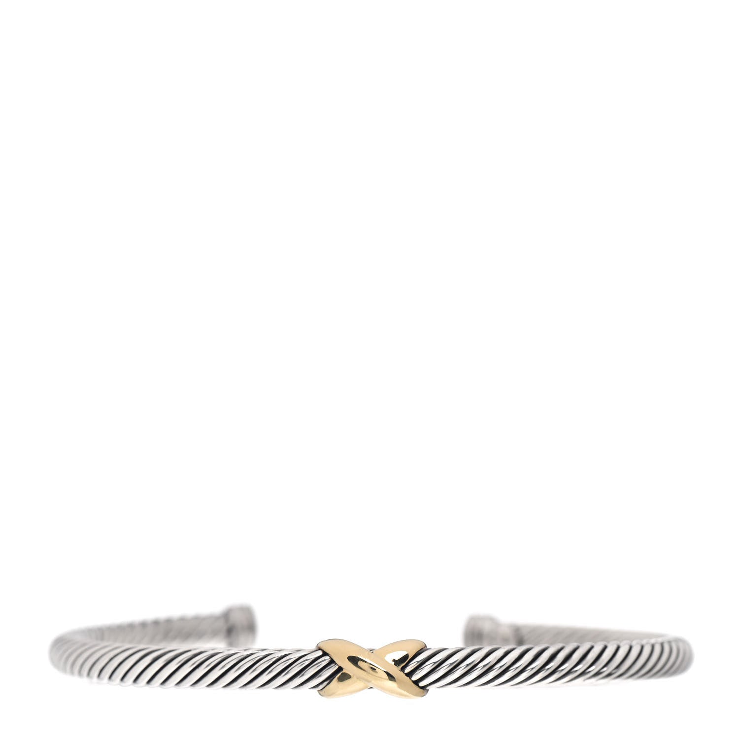 David Yurman Sterling Silver 18K Yellow Gold 4mm X Station Cable Bracelet 1 of 4