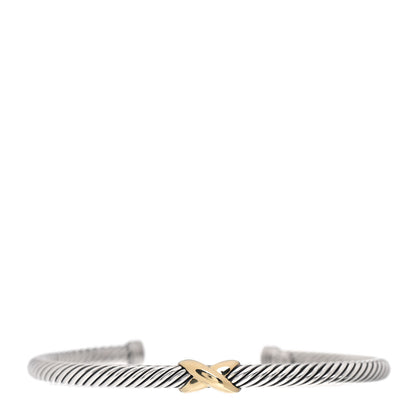 David Yurman Sterling Silver 18K Yellow Gold 4mm X Station Cable Bracelet 1 of 4