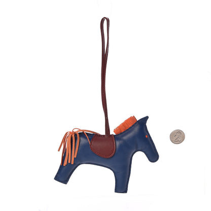 Hermes Milo Lambskin Grigri Rodeo Horse Bag Charm GM Bleu de Malte Rouge H Orange Poppy 2 of 4