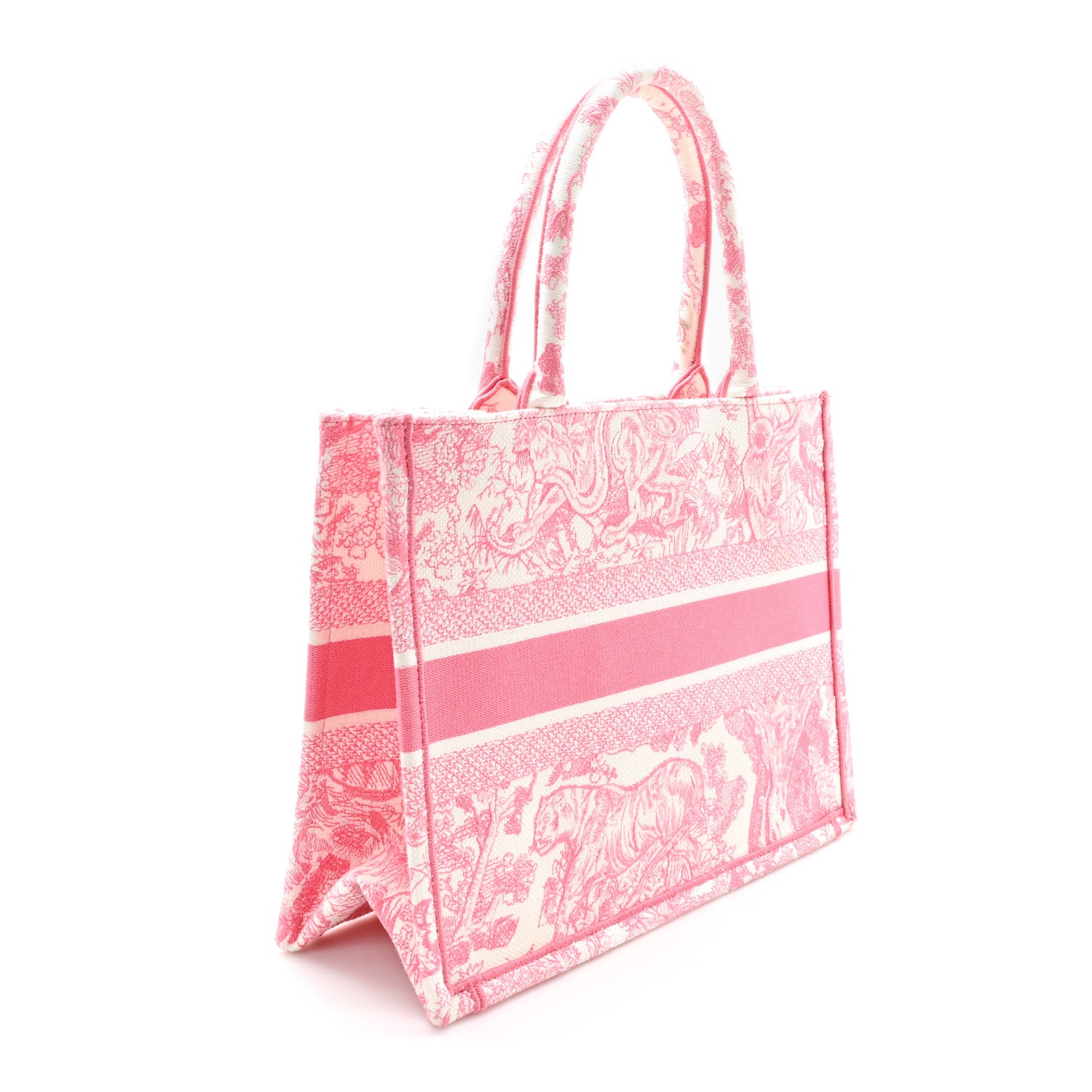 Christian Dior Canvas Embroidered Medium Dioriviera Toile De Jouy Book Tote Peony Pink 2 of 12