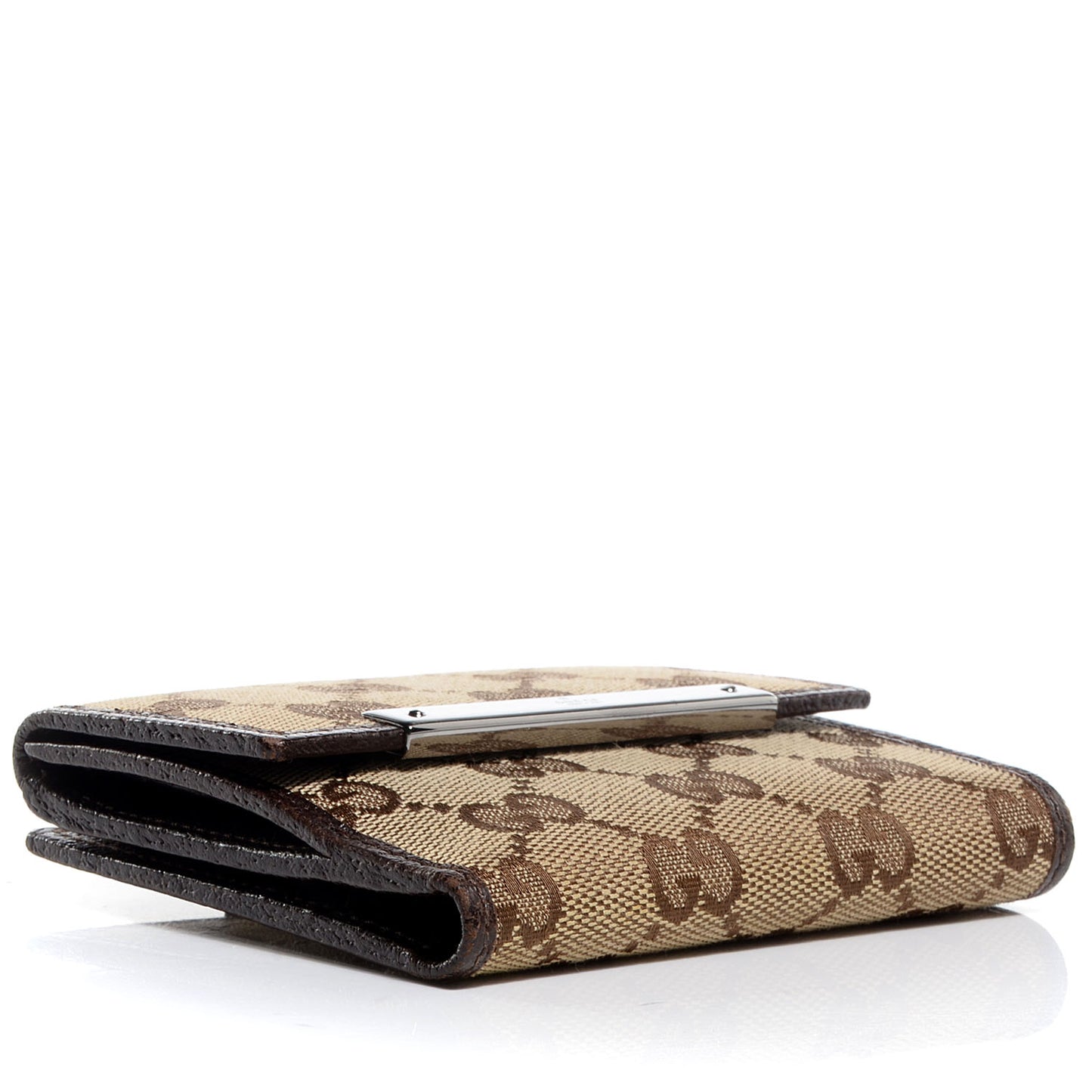 Monogram Textured Calfskin Metal Bar French Flap Wallet Beige Ebony Cocoa