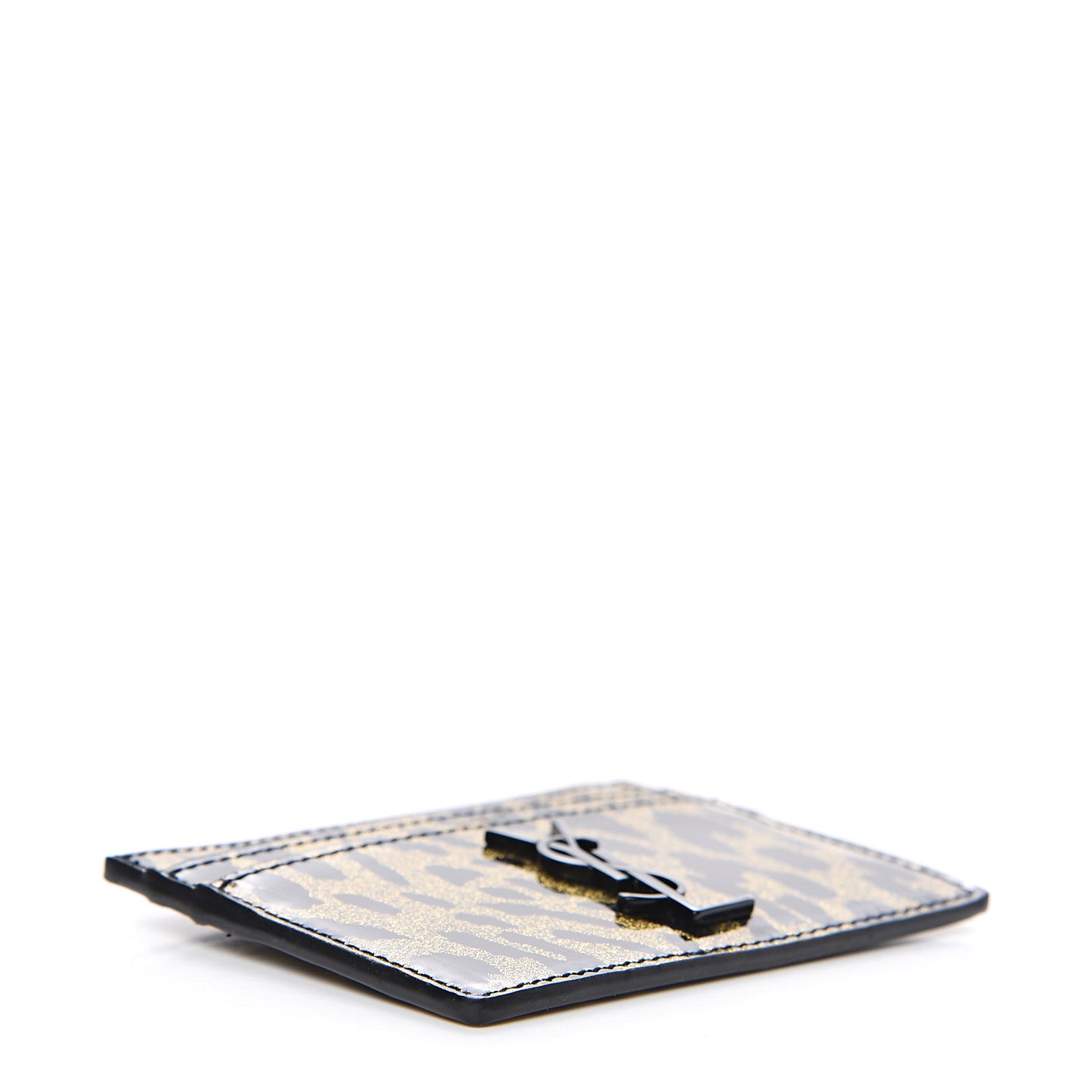 Patent Glitter Leopard Monogram Credit Card Case Black Multi