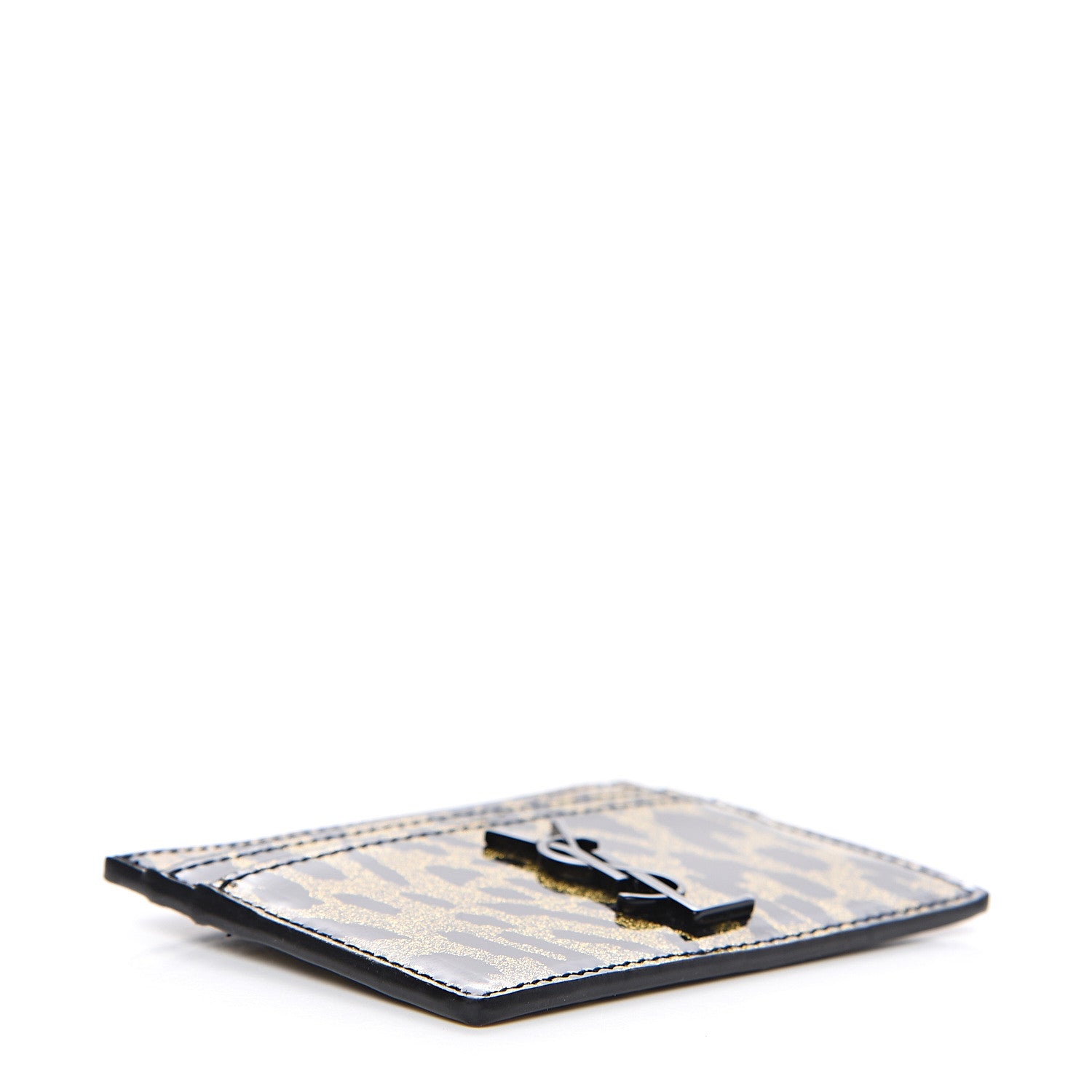 Saint Laurent Patent Glitter Leopard Monogram Credit Card Case Black Multi 3 of 5