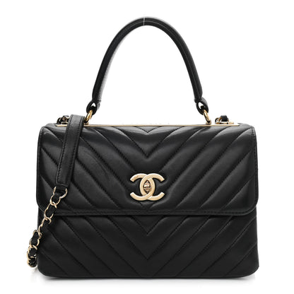 Chanel Lambskin Chevron Quilted Small Trendy CC Dual Handle Flap Bag Black 2 of 11