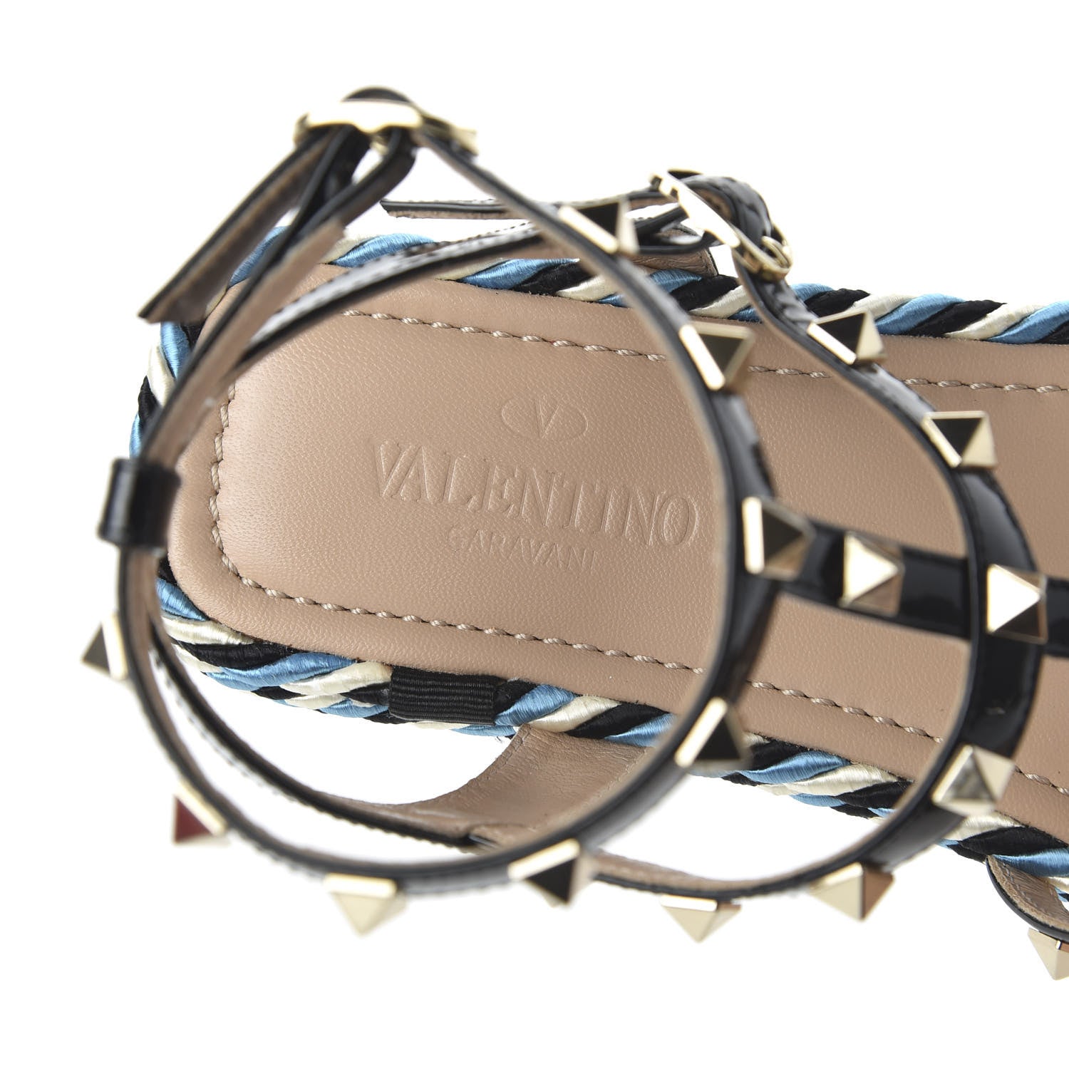 Valentino Garavani Patent Rockstud Torchon Espadrille Caged 30mm Flat Sandals 37 Black 6 of 10