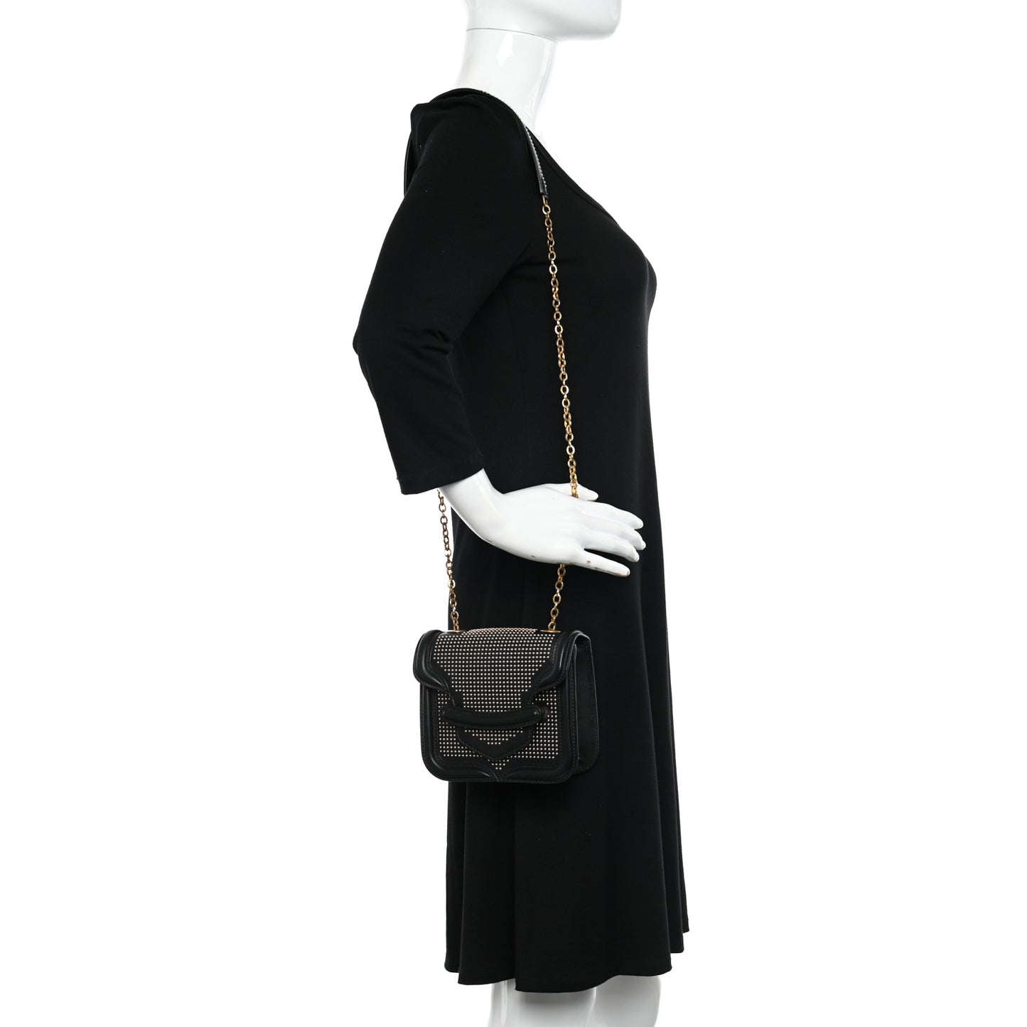 Calfskin Studded Mini Heroine Chain Satchel Black