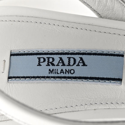Prada Spazzolato Metal Triangle Logo Ankle Strap 100mm Sandals 36.5 Black White 8 of 10