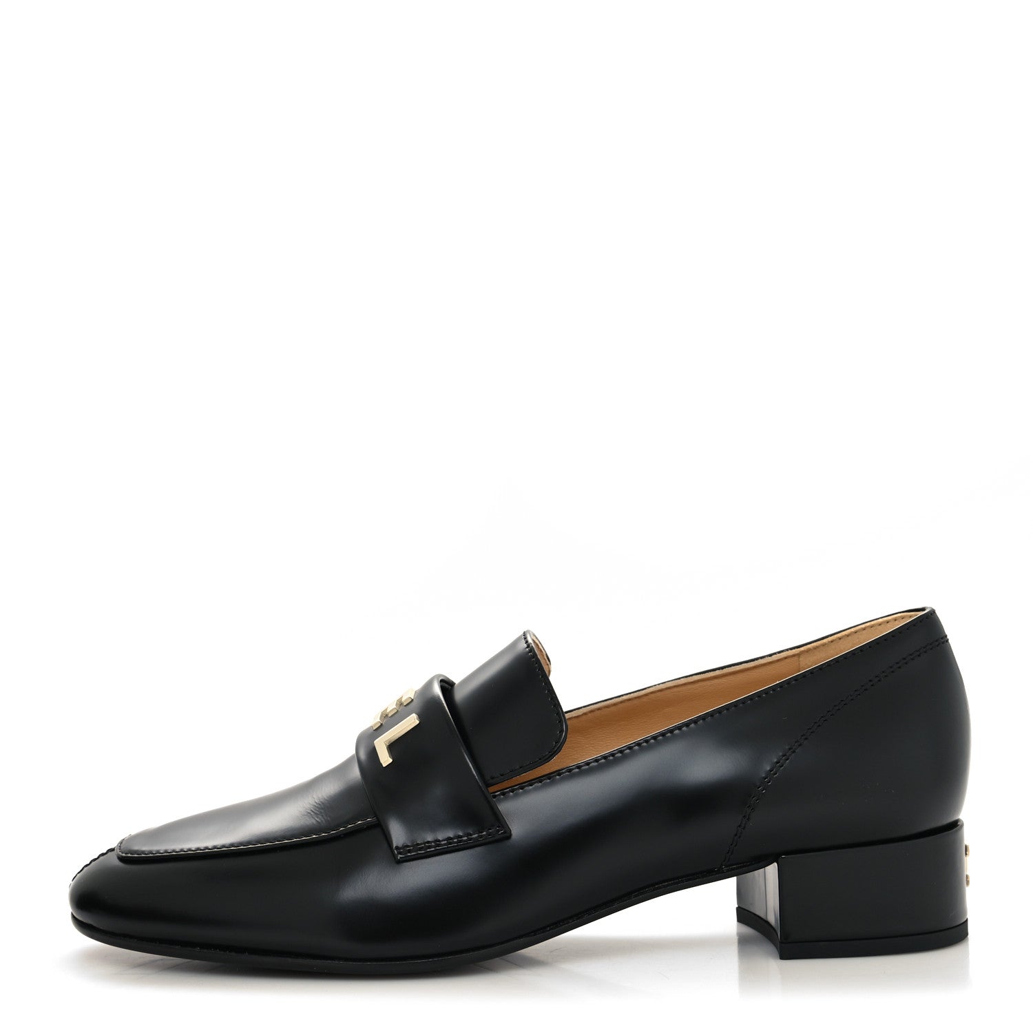 Chanel Shiny Calfskin Logo Loafers 39.5 Black 1 of 8