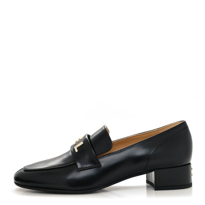 Chanel Shiny Calfskin Logo Loafers 39.5 Black 1 of 8