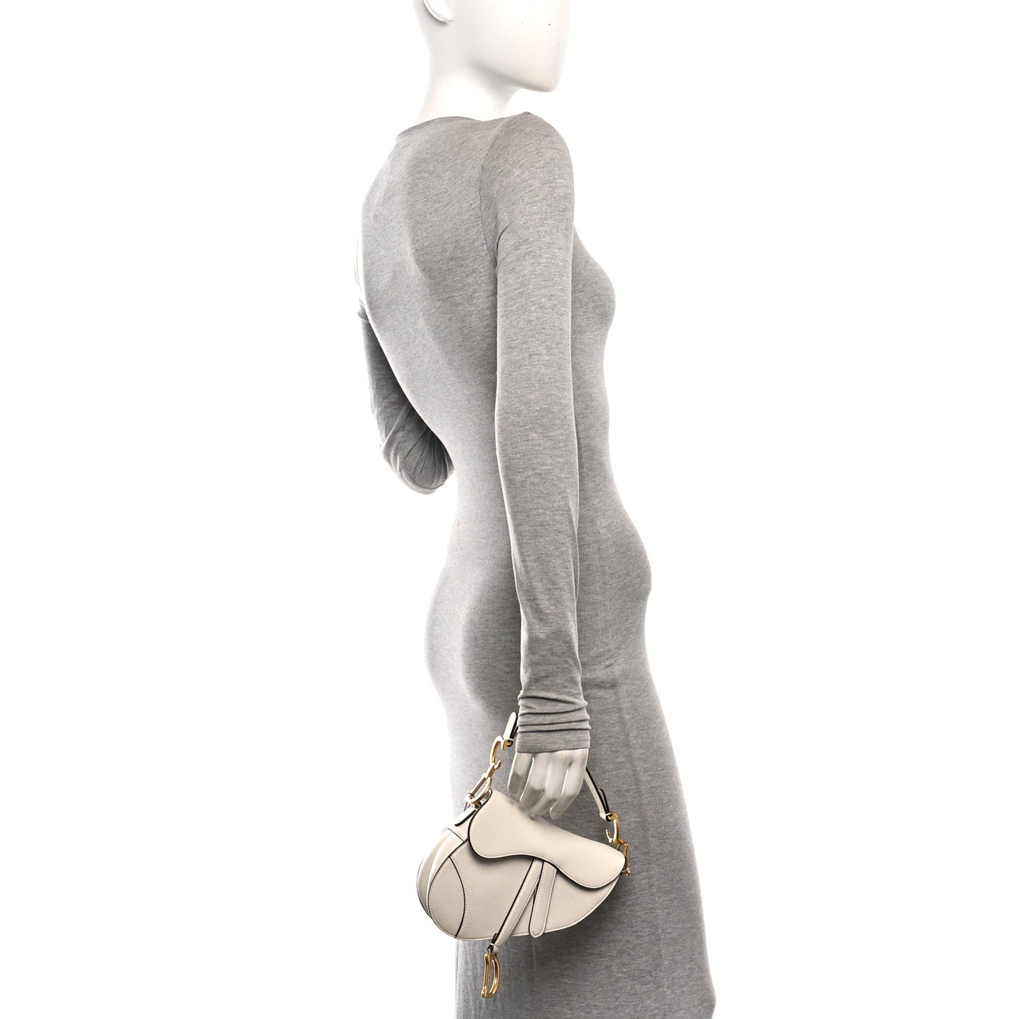 Grained Calfskin Mini Saddle Bag White