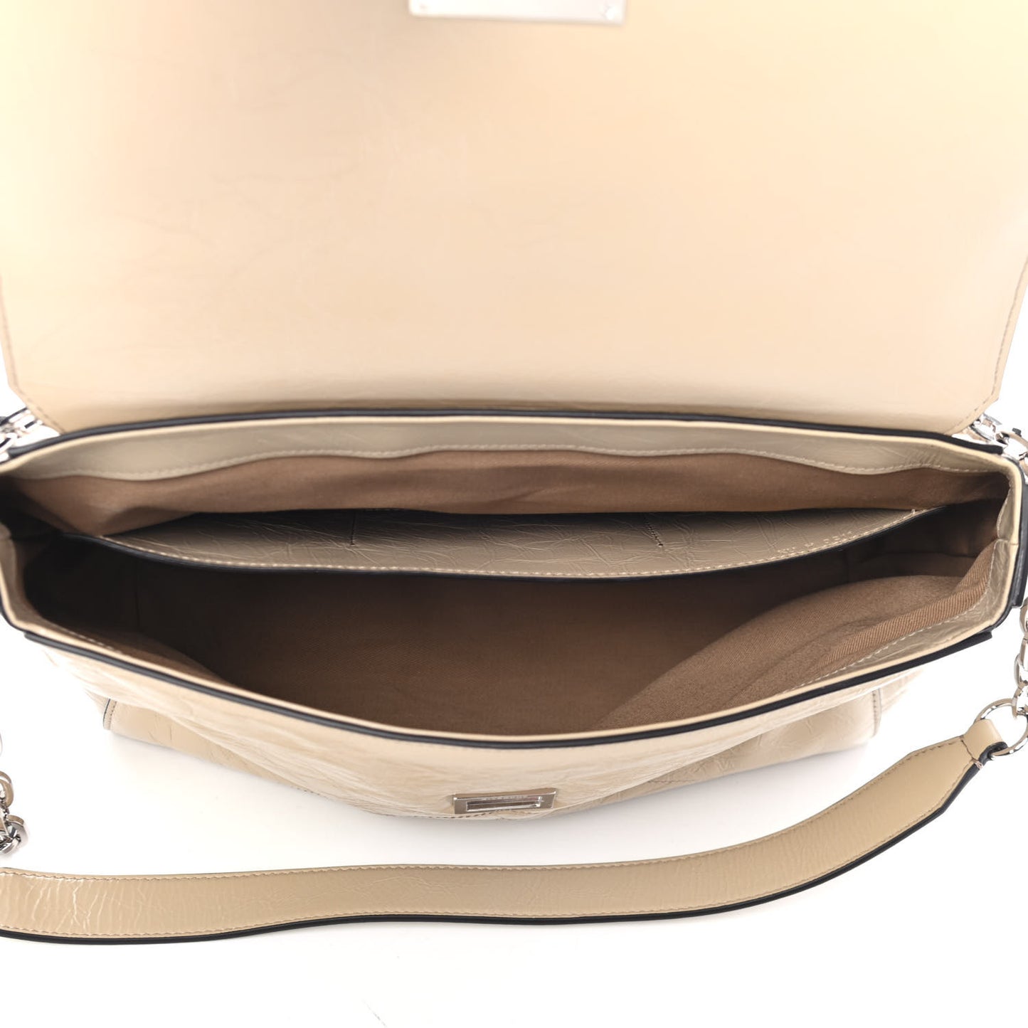 Creased Patent Calfskin Medium ID Flap Beige