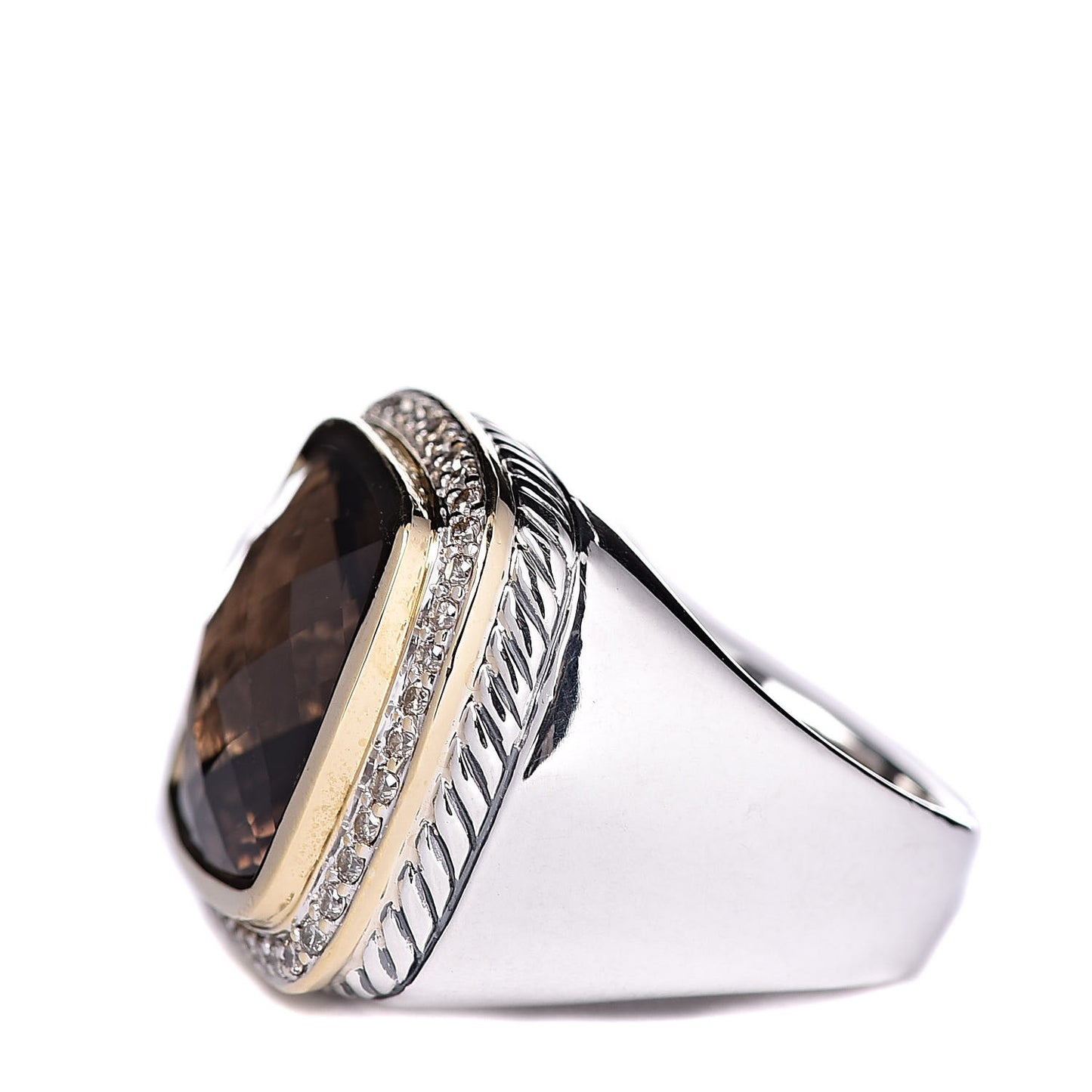 Sterling Silver 18K Yellow Gold Diamond Smoky Quartz 14mm Albion Statement Ring 54 7