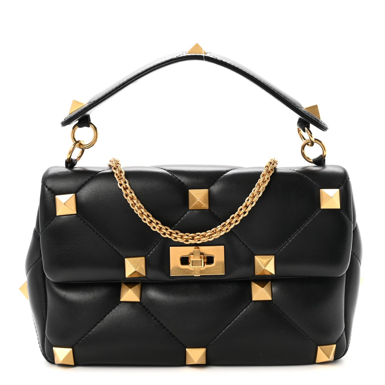 Valentino Garavani Nappa Large Roman Stud Shoulder Bag Black 1 of 9