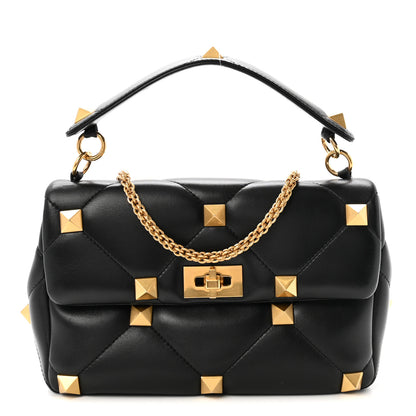 Valentino Garavani Nappa Large Roman Stud Shoulder Bag Black 1 of 9
