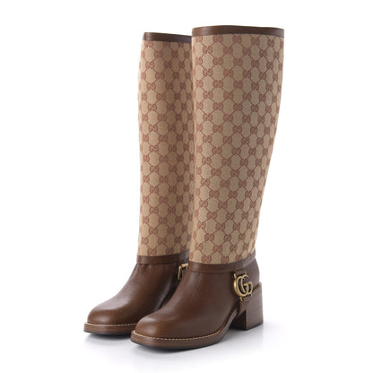 Gucci GG Monogram Calfskin Lola Tall Boots 38 Beige Ruggine Cuir 3 of 8