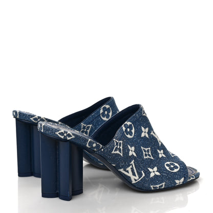 Louis Vuitton Denim Monogram Silhouette Mules 38 Navy Blue 4 of 9