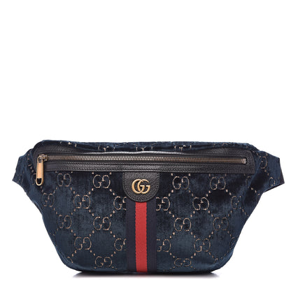 Gucci Velvet GG Monogram Web Belt Bag Blue Beige 1 of 9