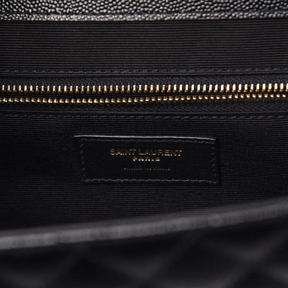 Saint Laurent Grain De Poudre Textured Mixed Matelasse Large Triquilt Monogram Satchel Black 6 of 11
