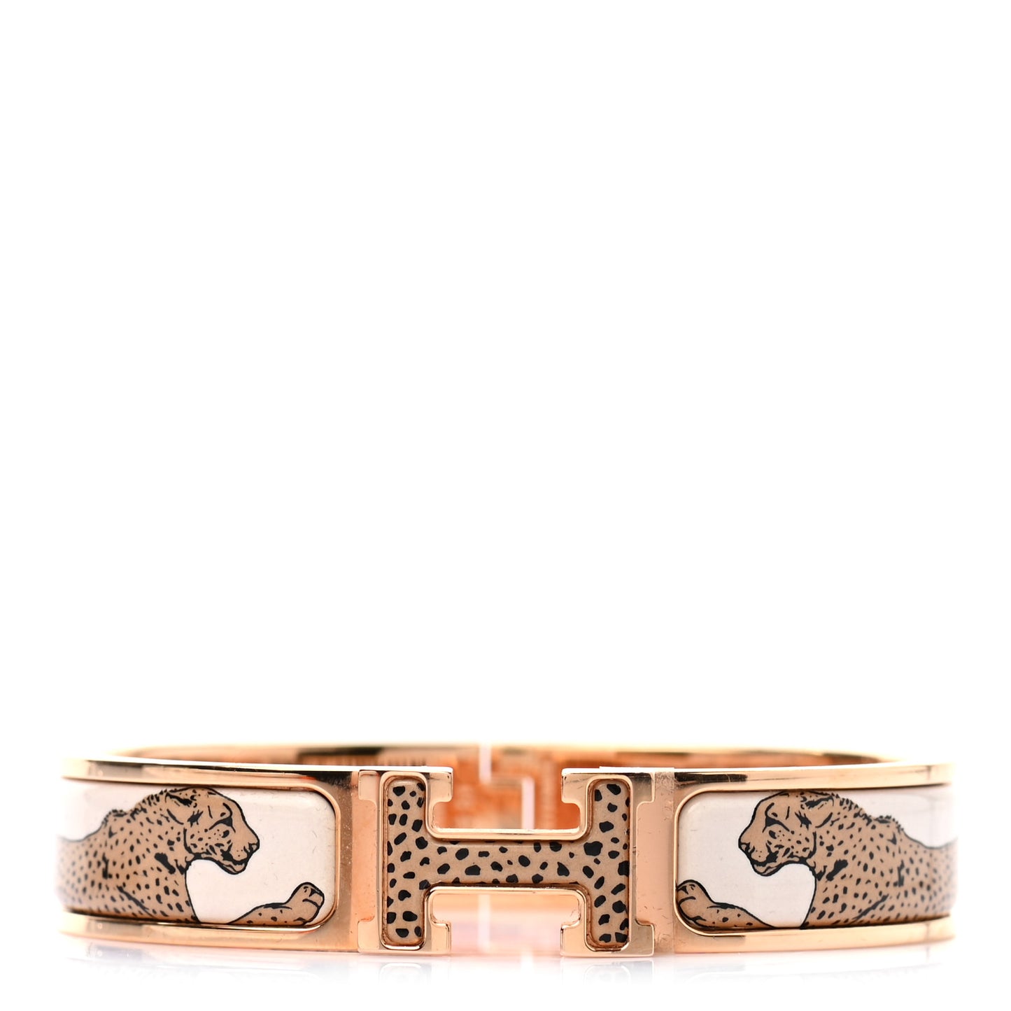 Enamel Narrow Print Guepards Clic Clac H Bracelet PM Sable