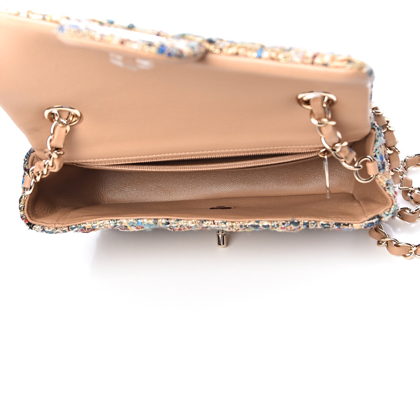 Tweed Quilted Mini Rectangular Flap Gold Blue