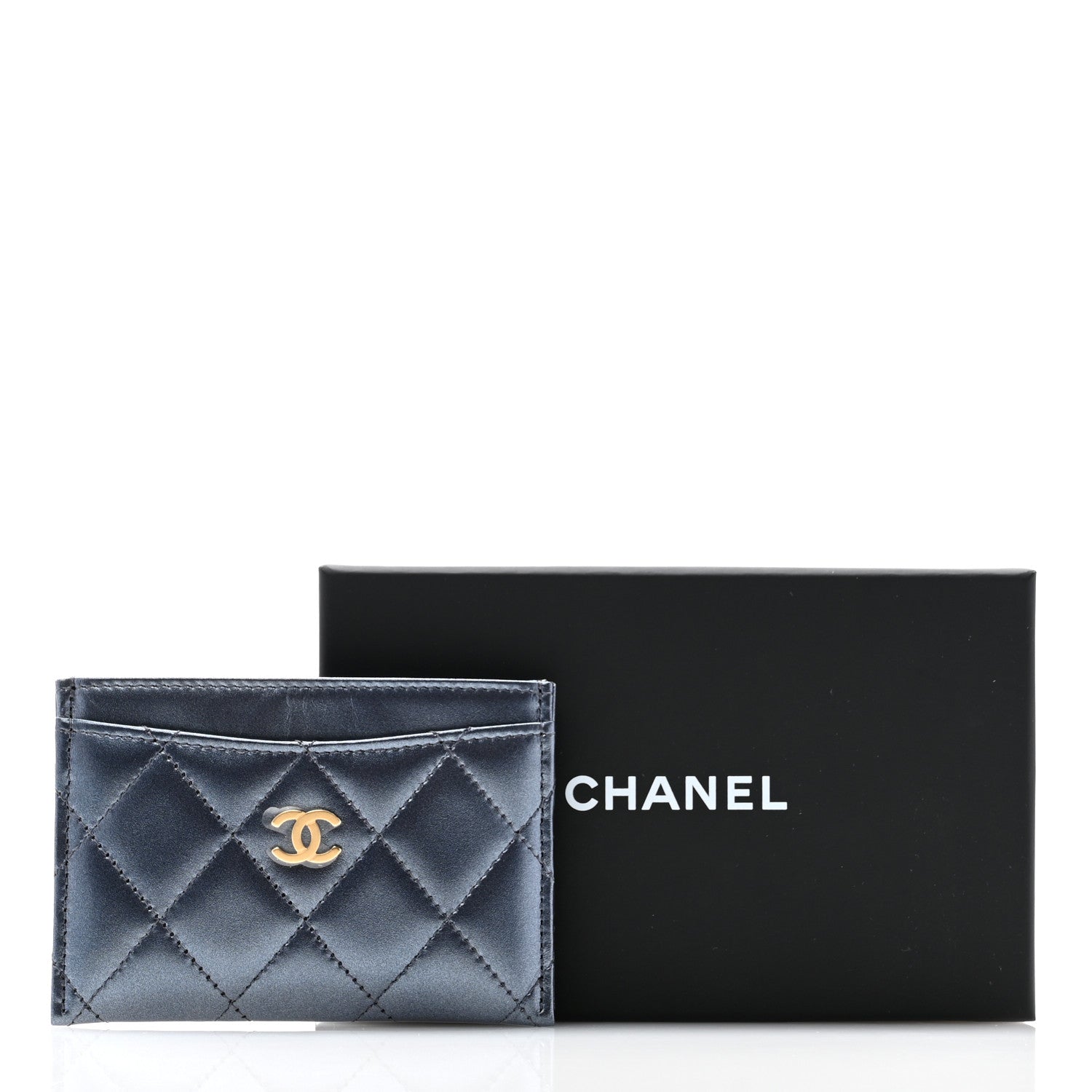 Chanel Metallic Lambskin Quilted Card Holder Dark Blue 9 of 9