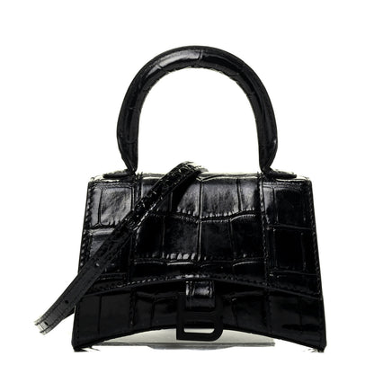 Balenciaga Shiny Calfskin Monochrome Crocodile Embossed Hourglass Top Handle Bag Mini Black 1 of 10