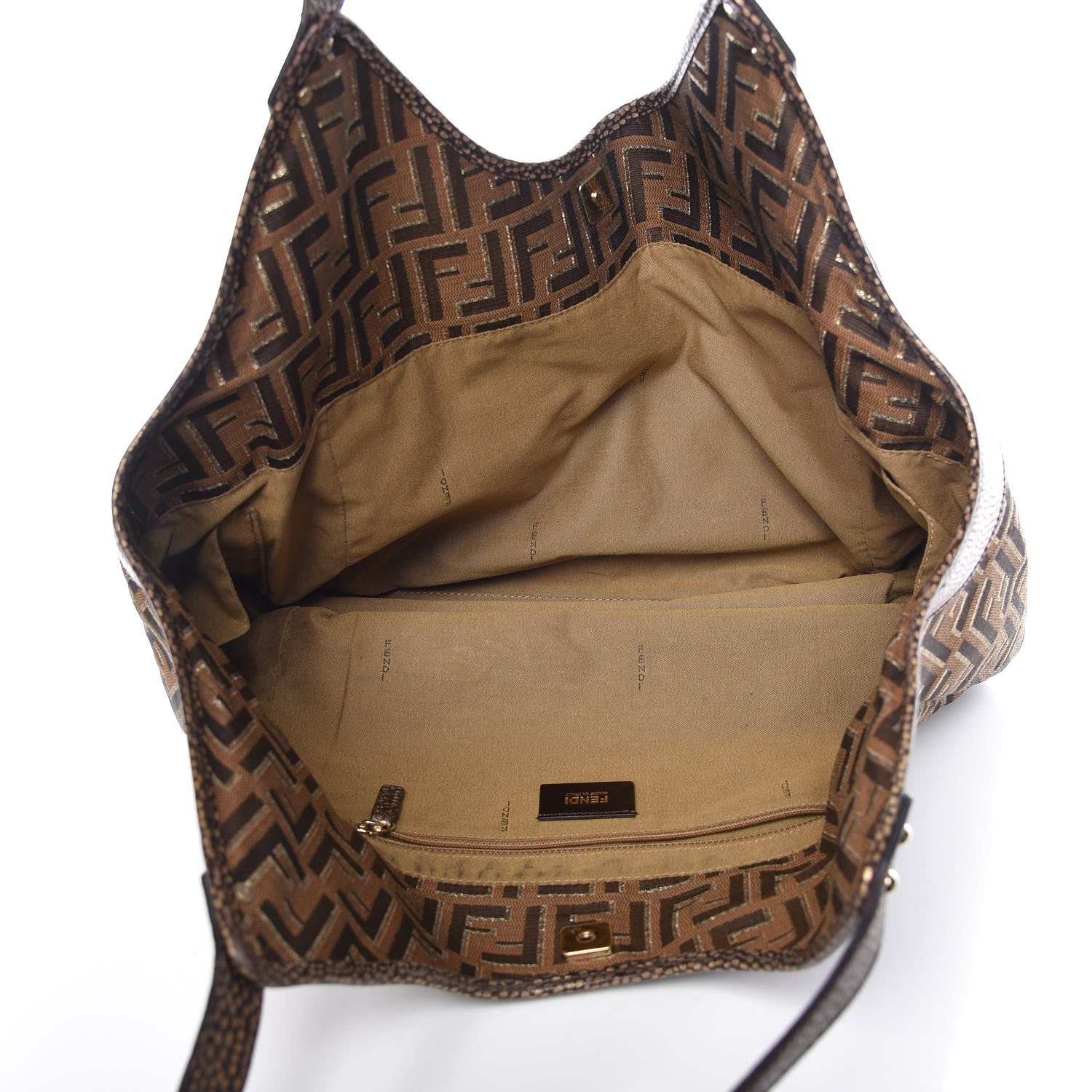 Fendi Zucca Vitello Large Chef Tote Tobacco Oro Moro 5 of 9