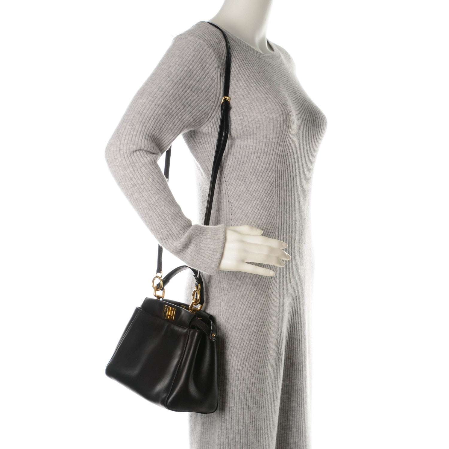 Fendi Nappa Mini Peekaboo Iconic Satchel Black 2 of 8