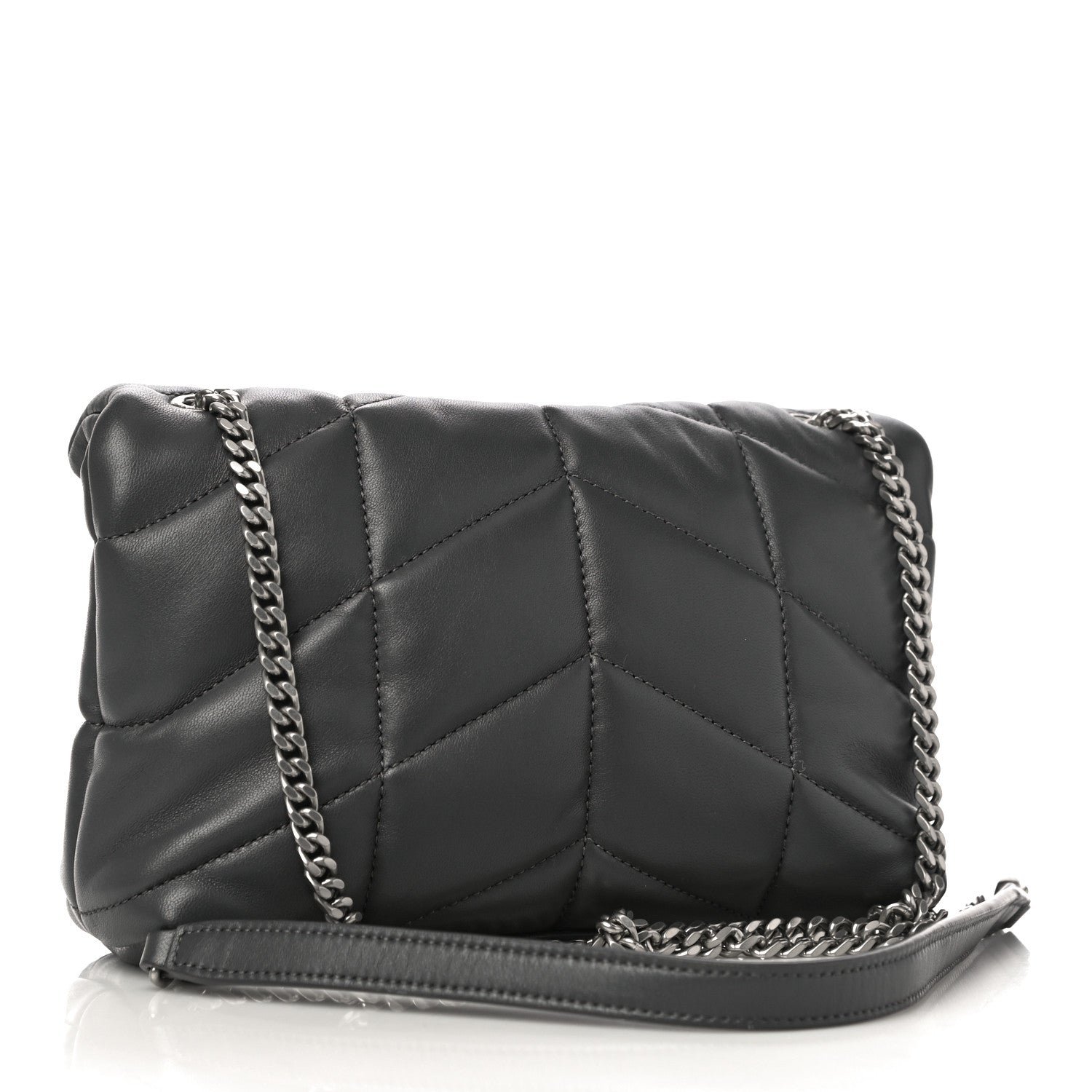 Saint Laurent Lambskin Quilted Toy Loulou Puffer Monogram Chain Satchel Storm 3 of 10