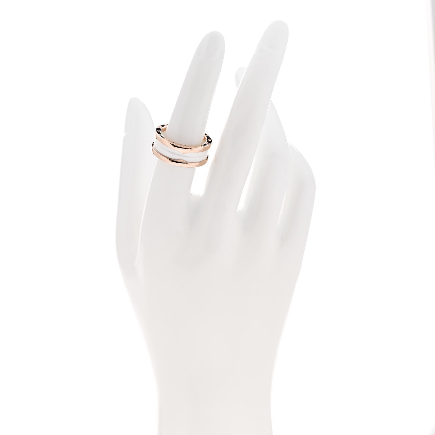 Bulgari 18K Rose Gold White Ceramic B.Zero1 Two-Band Ring 54 6.75 2 of 6