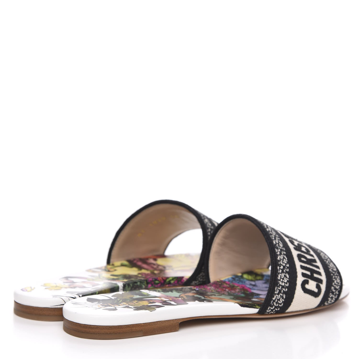 Christian Dior Canvas Le Coeur En Fleurs Embroidered Dway Flat Slide Sandals 36 Cream Black Multicolor 4 of 9