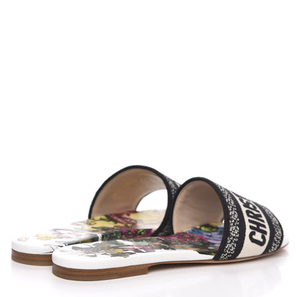 Christian Dior Canvas Le Coeur En Fleurs Embroidered Dway Flat Slide Sandals 36 Cream Black Multicolor 4 of 9