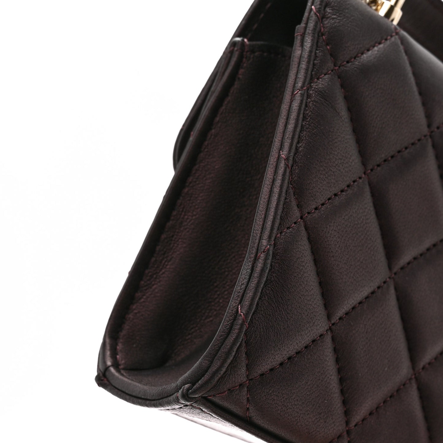 Iridescent Lambskin Quilted Top Handle Clutch With Chain Burgundy