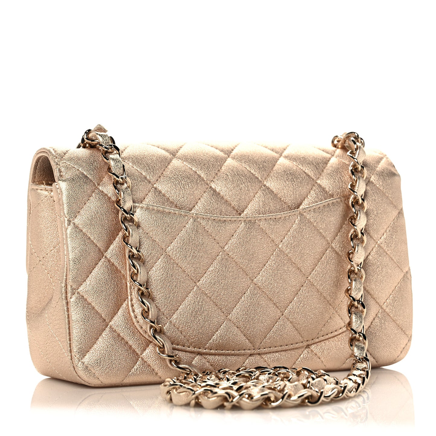 Metallic Lambskin Quilted Mini Rectangular Flap Gold