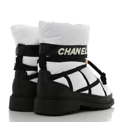 Chanel Calfskin Nylon Grosgrain CC Ankle Snow Boots 39.5 White Black 4 of 11