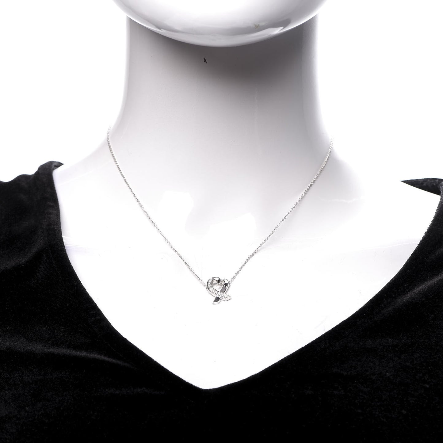 18K White Gold Diamond Small Paloma Picasso Loving Heart Necklace
