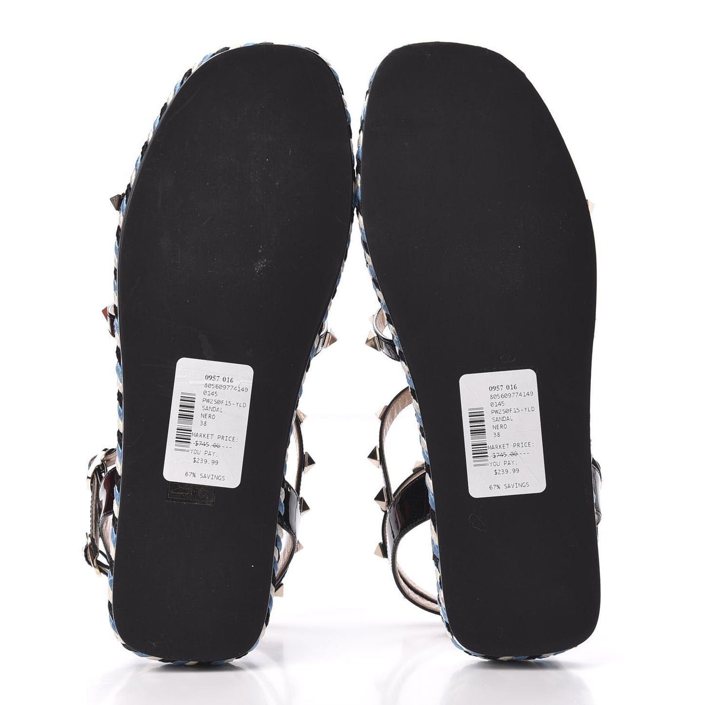 Patent Rockstud Torchon Espadrille Caged 30mm Flat Sandals 38 Black