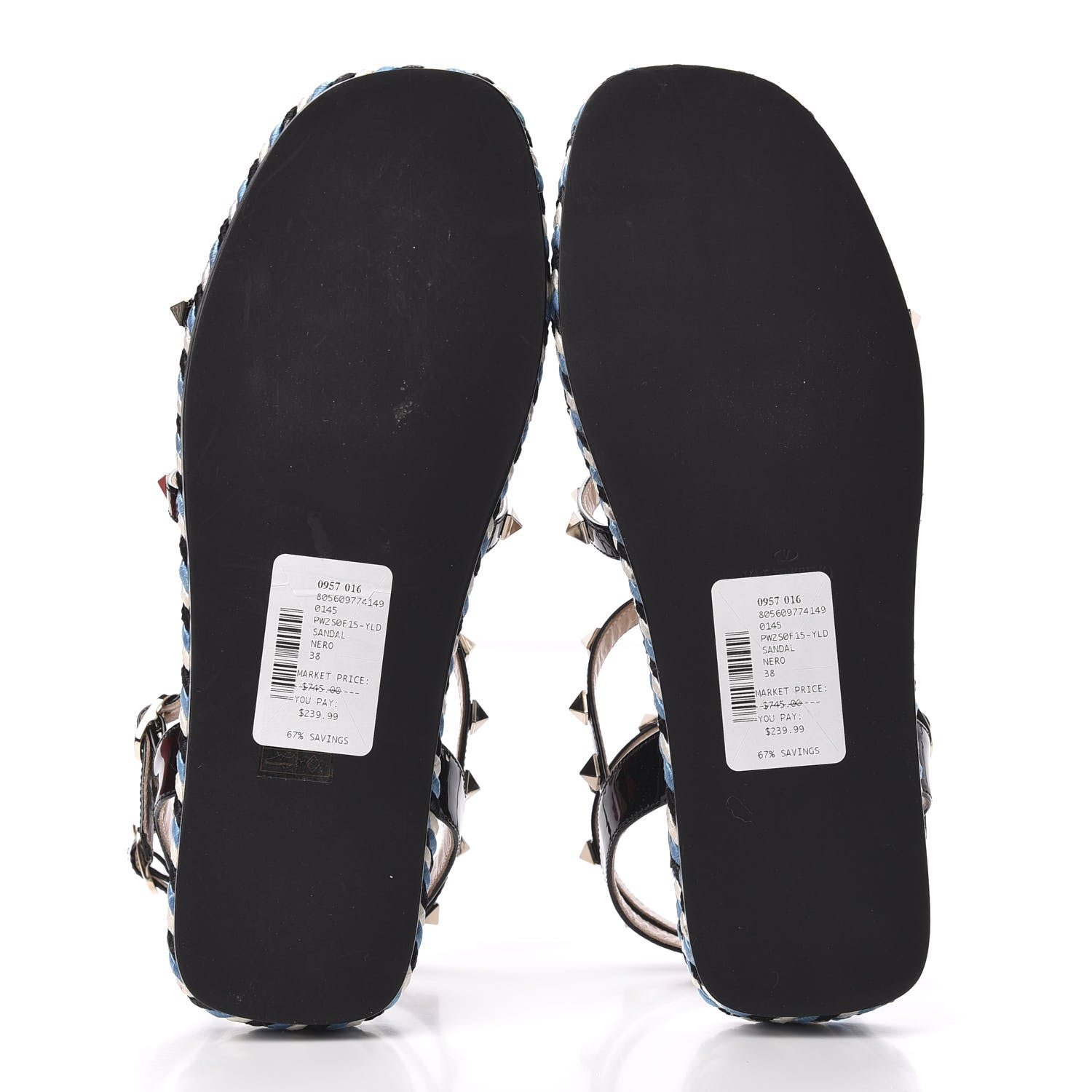 Valentino Garavani Patent Rockstud Torchon Espadrille Caged 30mm Flat Sandals 38 Black 5 of 8