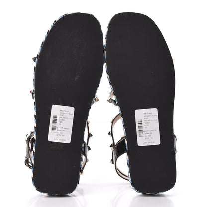 Valentino Garavani Patent Rockstud Torchon Espadrille Caged 30mm Flat Sandals 38 Black 5 of 8