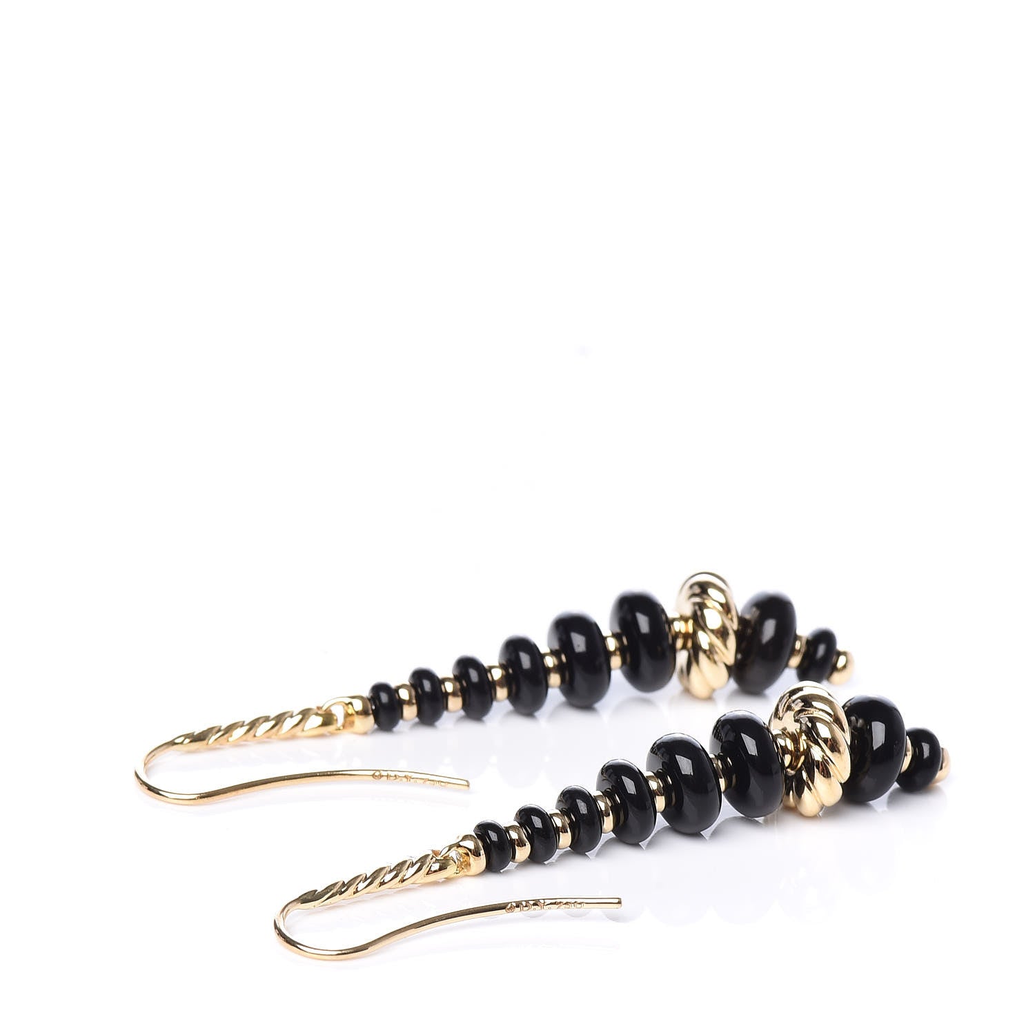 David Yurman 18K Yellow Gold Black Onyx Rio Rondelle Drop Earrings 3 of 4